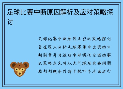 足球比赛中断原因解析及应对策略探讨