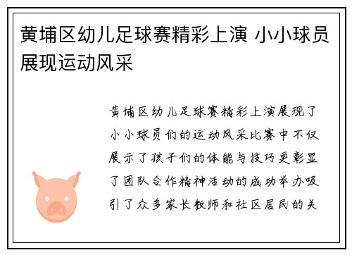 黄埔区幼儿足球赛精彩上演 小小球员展现运动风采