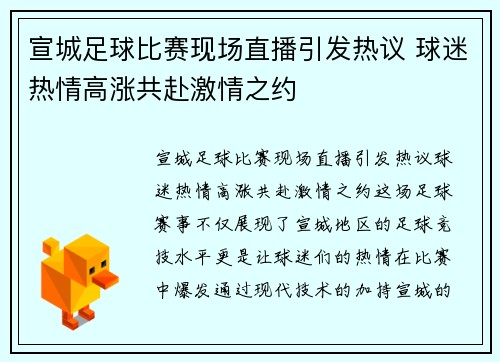 宣城足球比赛现场直播引发热议 球迷热情高涨共赴激情之约