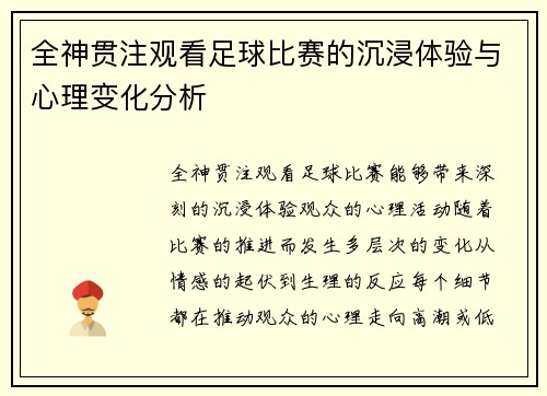 全神贯注观看足球比赛的沉浸体验与心理变化分析