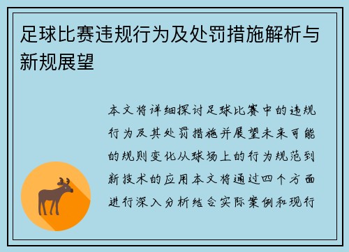 足球比赛违规行为及处罚措施解析与新规展望