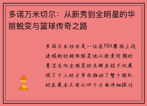 多诺万米切尔：从新秀到全明星的华丽蜕变与篮球传奇之路