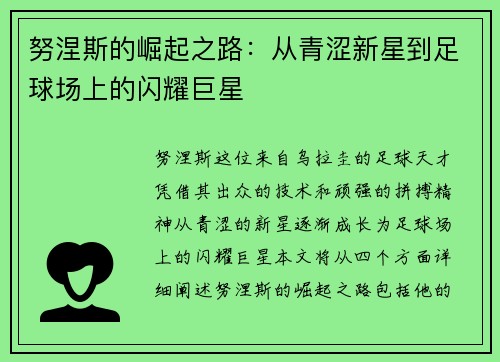 努涅斯的崛起之路：从青涩新星到足球场上的闪耀巨星